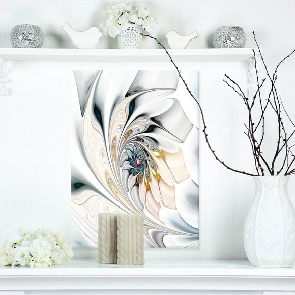 White Stained Glass Large Floral Wall Art 12x20 - Picture 1 of 3